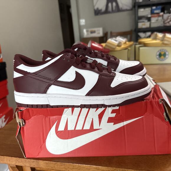 Size 7 Big Kid's Nike Dunk Low White/Redwood-Gym Red (FB9109 115) BS288 - Picture 2 of 5